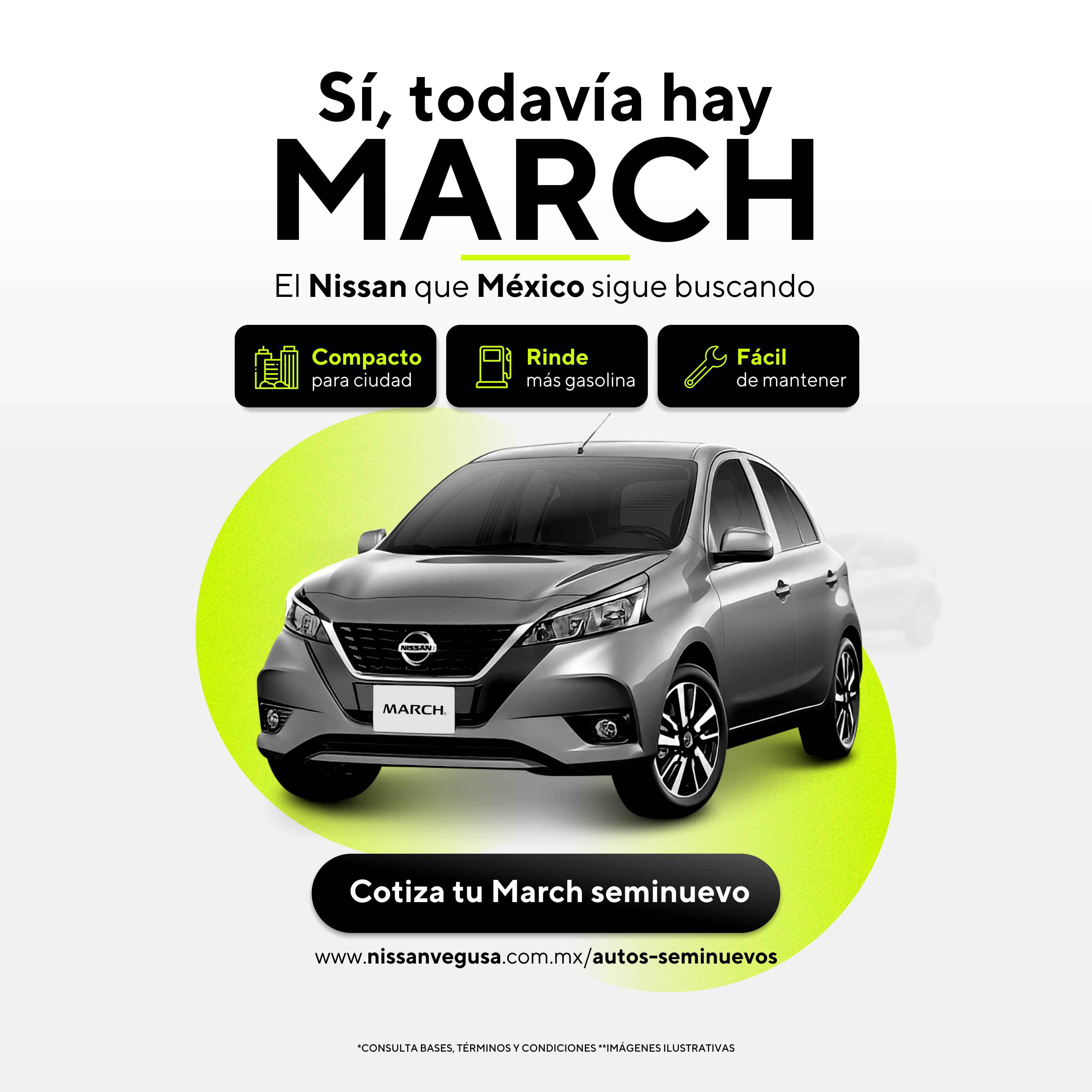 Nissan March seminuevo compacto, rendidor y fácil de mantener disponible en Nissan Vegusa