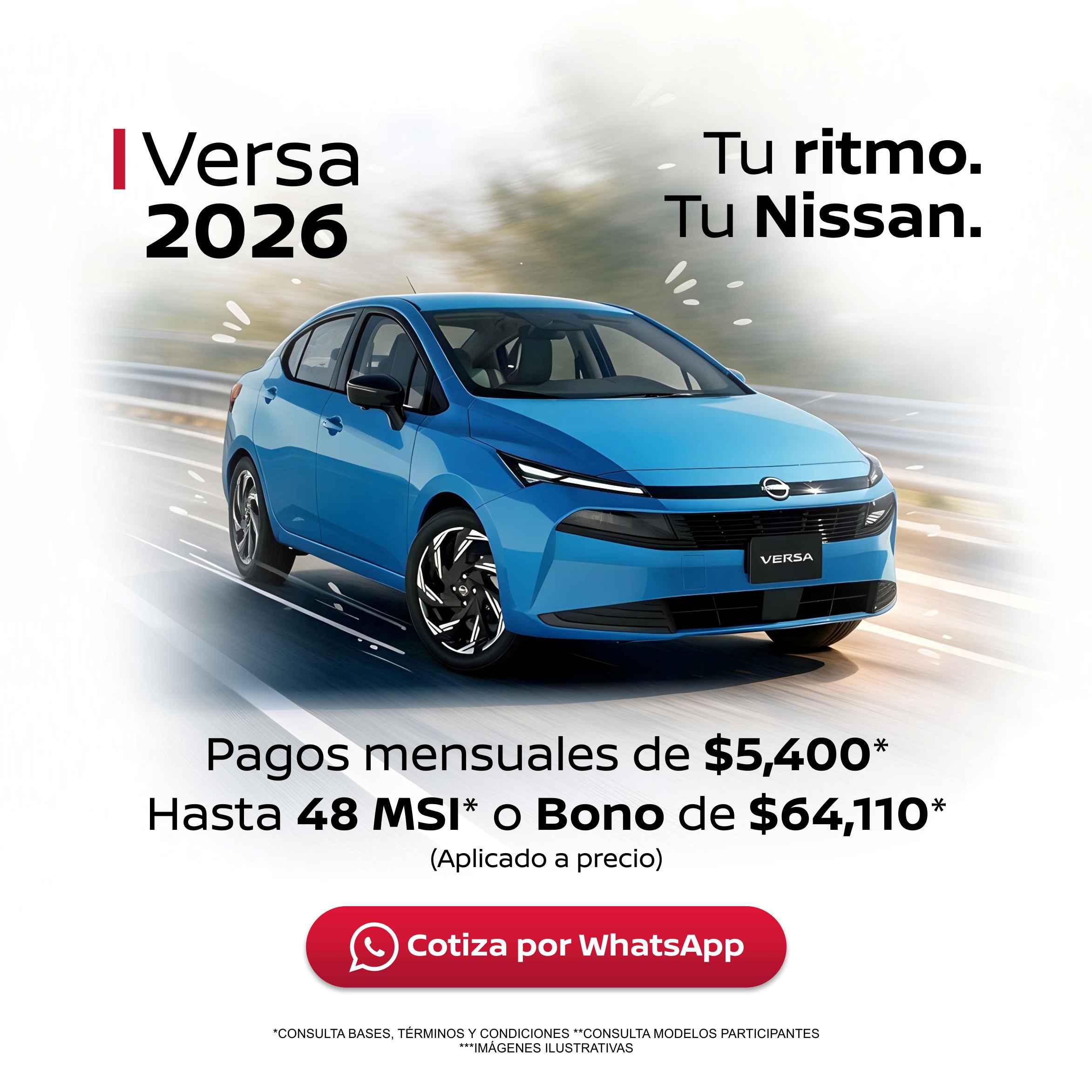 Nissan VERSA 2026 | MENSUALIDADES desde $5,400* en Nissan Vegusa | hasta 48 MSI* 